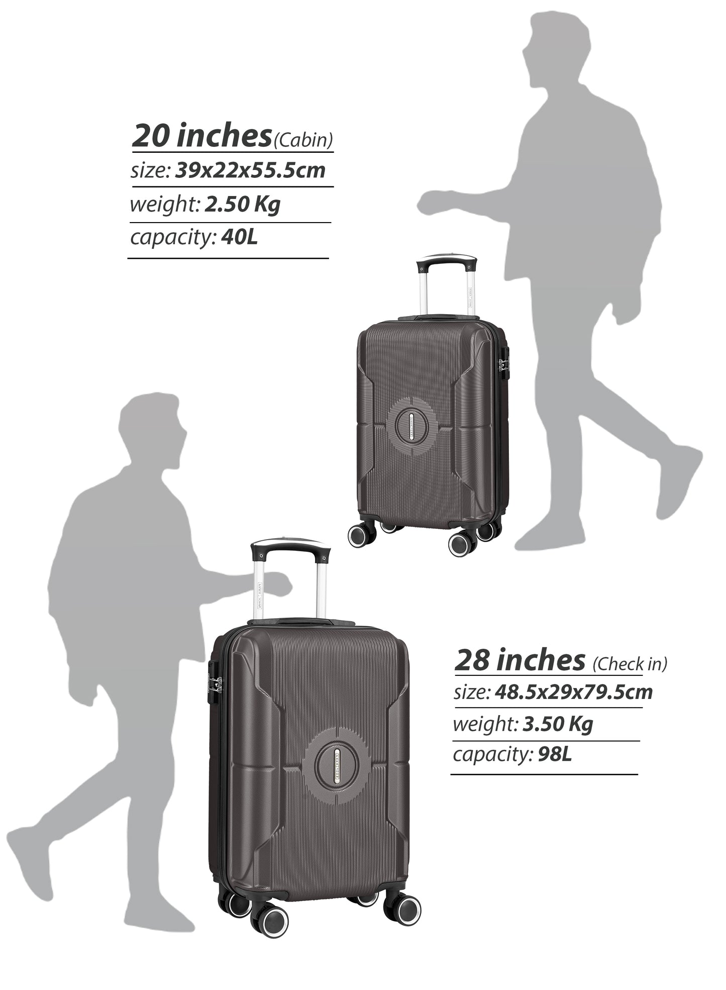 Parajohn Armorix Series Set of 2 Luggage | Lightweight Small 10KG & Large 30KG ABS 8 Wheels Trolley Hardsided Travel Suitcase