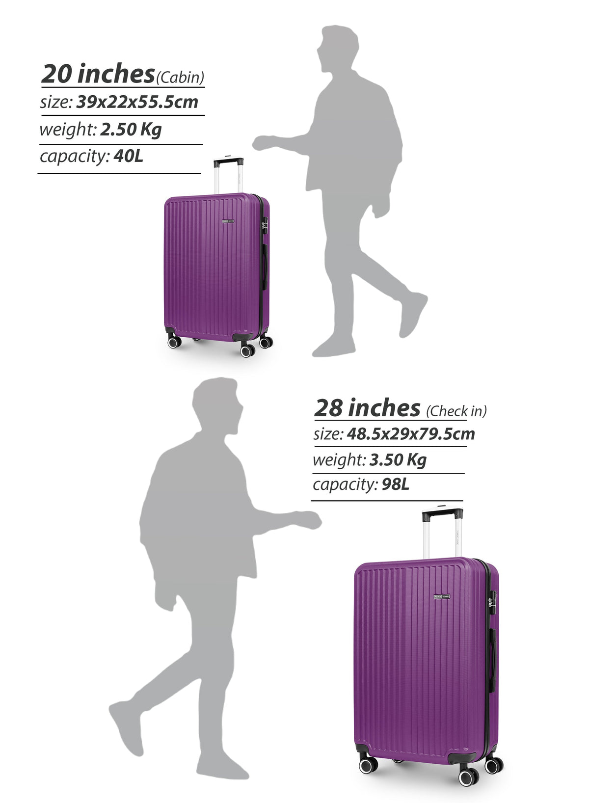 Parajohn VERTEX Series Set of 2 Luggage | Lightweight Small 10KG & Large 30KG ABS 8 Wheels Trolley Hardsided Travel Suitcase  PARAJOHN UAE