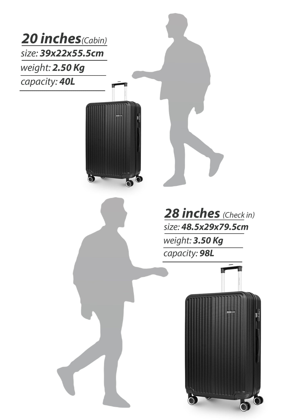 Parajohn VERTEX Series Set of 2 Luggage | Lightweight Small 10KG & Large 30KG ABS 8 Wheels Trolley Hardsided Travel Suitcase  PARAJOHN UAE