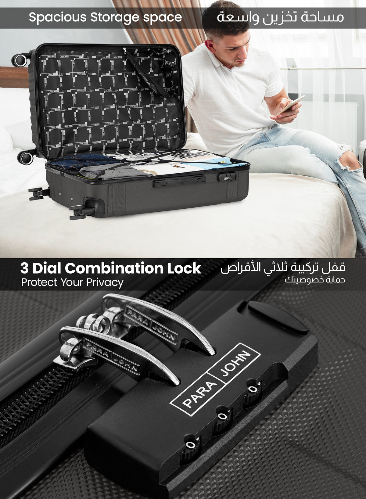 Parajohn Noir Series Set of 2 Luggage | Lightweight Small 10KG & Large 30KG ABS 8 Wheels Trolley Hardsided Travel Suitcase  PARAJOHN UAE