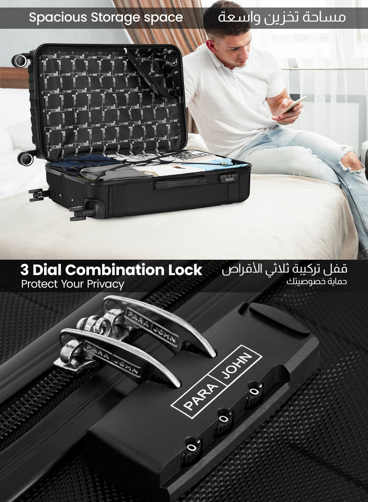 Parajohn Noir Series Set of 2 Luggage | Lightweight Small 10KG & Large 30KG ABS 8 Wheels Trolley Hardsided Travel Suitcase  PARAJOHN UAE