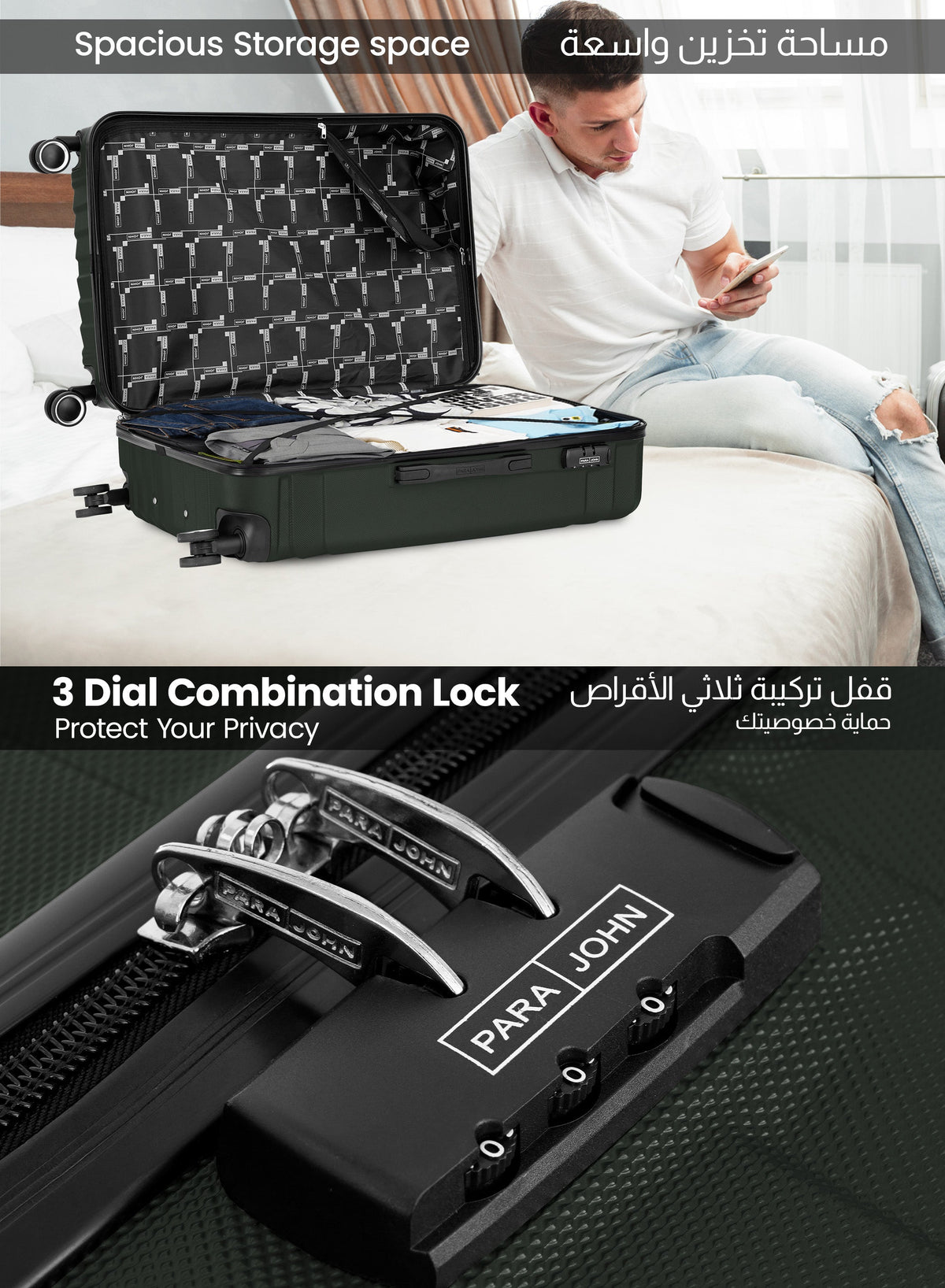 Parajohn Noir Series Set of 2 Luggage | Lightweight Small 10KG & Large 30KG ABS 8 Wheels Trolley Hardsided Travel Suitcase  PARAJOHN UAE