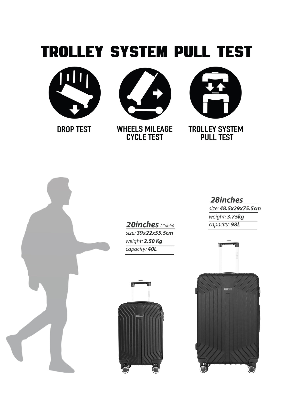 Parajohn Noir Series 28'' Large ABS Luggage | 30KG 8-Wheel Suitcase
