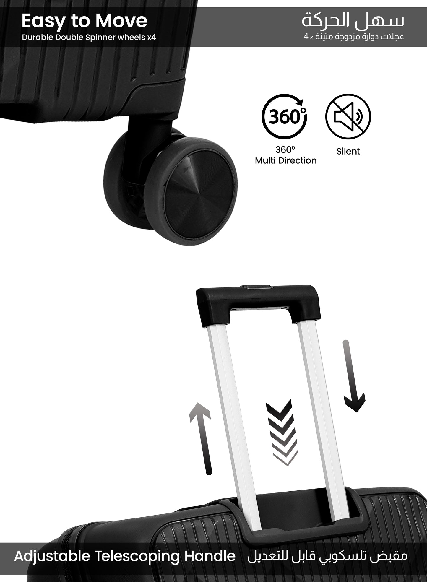 Parajohn CarryX Series Set of 2 Luggage| Small 10KG & Large 30KG Polypropylene 8 Wheel Trolley Hardsided Travel Suitcase