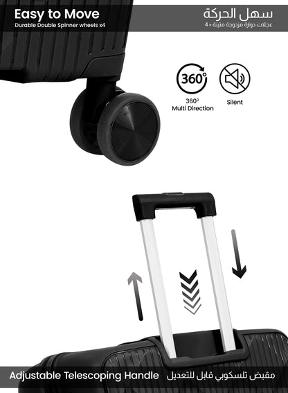 Parajohn CarryX Series Set of 2 Luggage| Small 10KG & Large 30KG Polypropylene 8 Wheel Trolley Hardsided Travel Suitcase