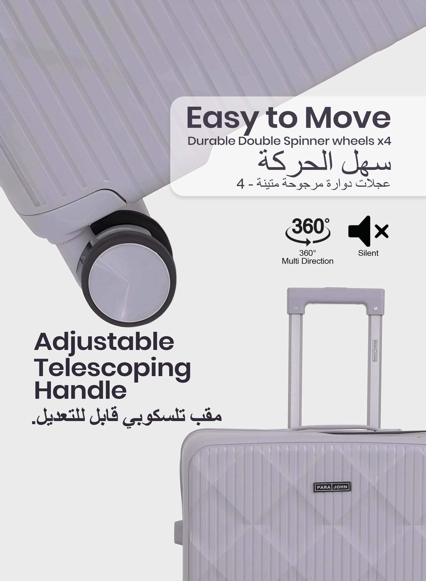 Parajohn CarryX Series Set of 2 Luggage| Small 10KG & Large 30KG Polypropylene 8 Wheel Trolley Hardsided Travel Suitcase