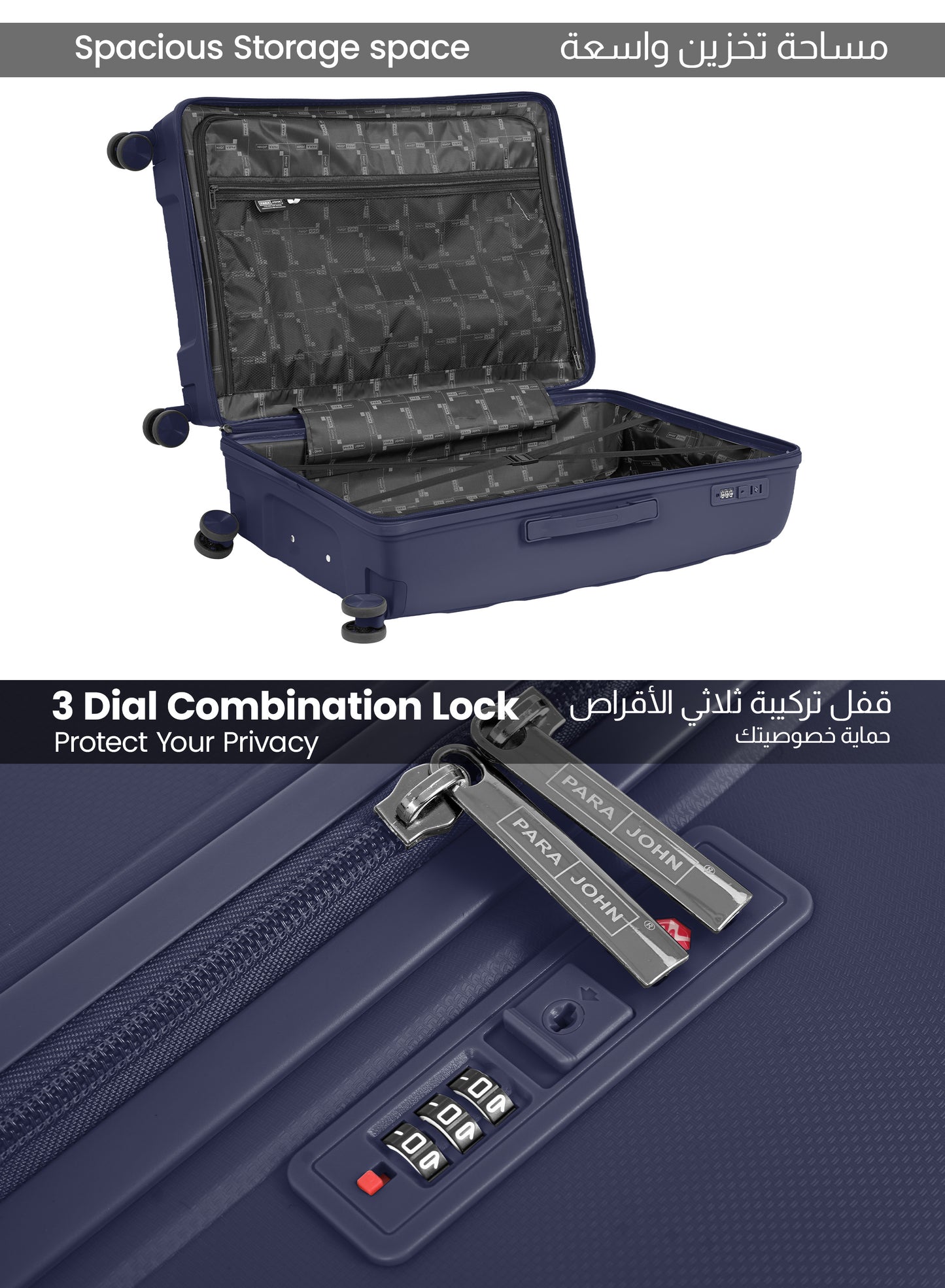 Parajohn CarryX Series Set of 2 Luggage| Small 10KG & Large 30KG Polypropylene 8 Wheel Trolley Hardsided Travel Suitcase