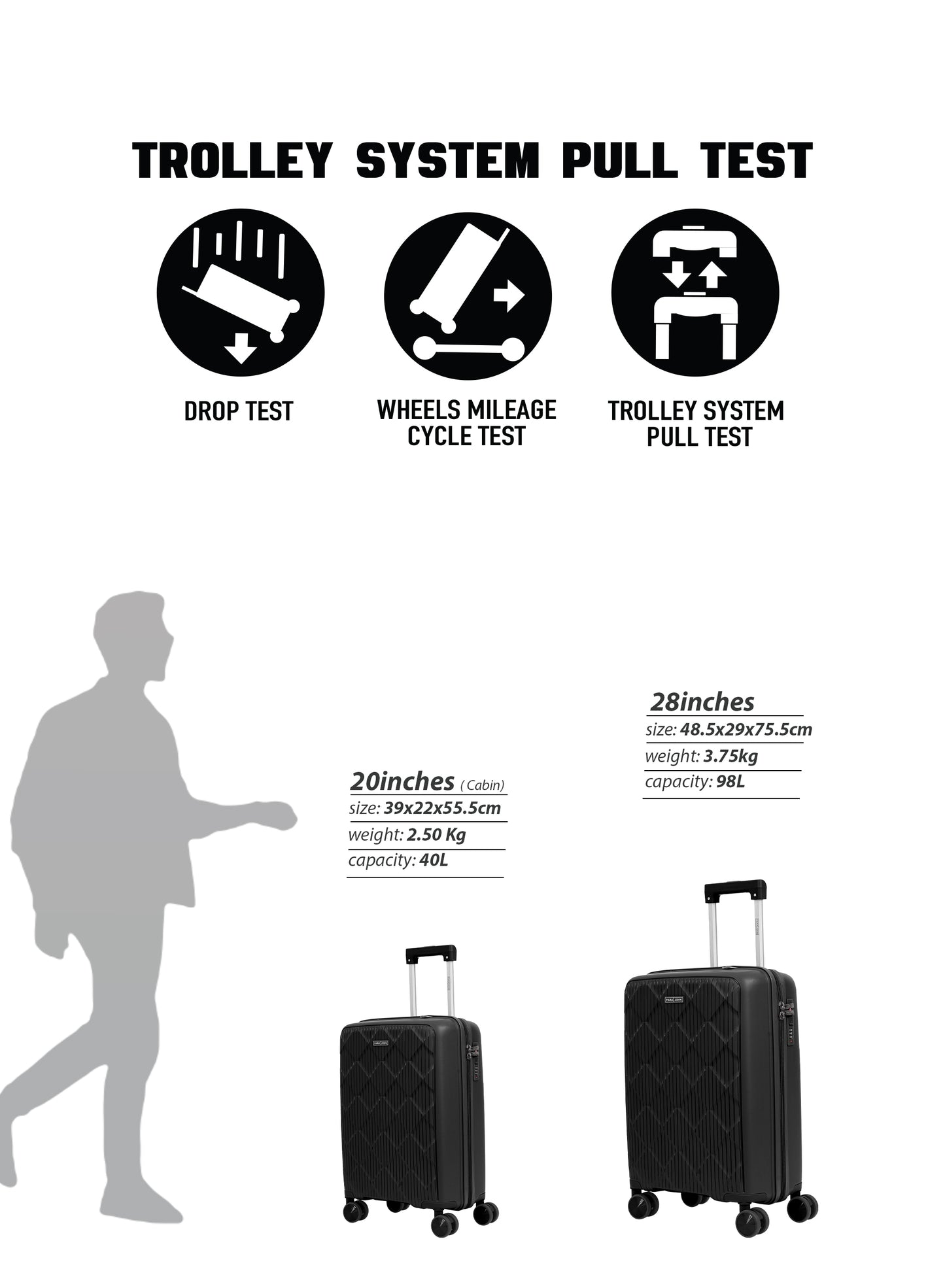 Parajohn CarryX Series Set of 2 Luggage| Small 10KG & Large 30KG Polypropylene 8 Wheel Trolley Hardsided Travel Suitcase