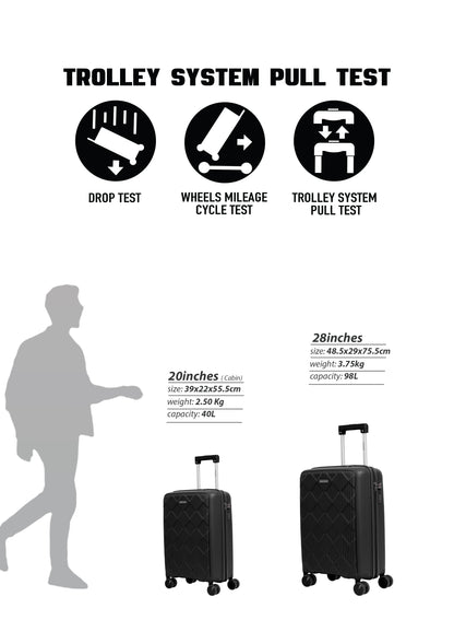 Parajohn CarryX Series Set of 2 Luggage| Small 10KG & Large 30KG Polypropylene 8 Wheel Trolley Hardsided Travel Suitcase