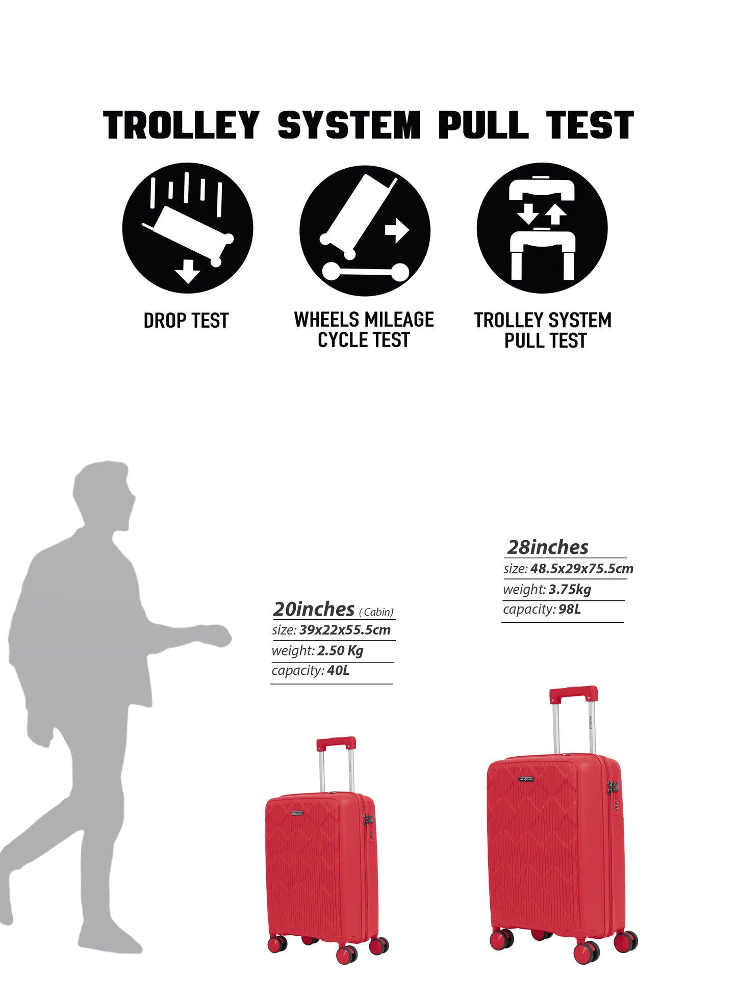 Parajohn CarryX Series Set of 2 Luggage| Small 10KG & Large 30KG Polypropylene 8 Wheel Trolley Hardsided Travel Suitcase