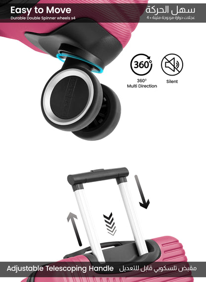 Parajohn Geoflex 3 Piece Lightweight ABS 20, 24 & 28 inches 8 Wheels Luggage Set + Free Backpack