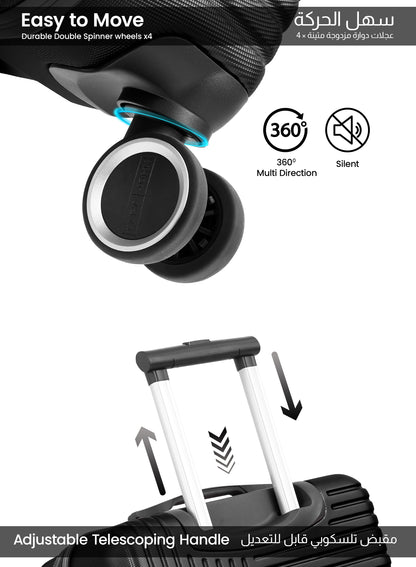 Parajohn Geoflex 3 Piece Lightweight ABS 20, 24 & 28 inches 8 Wheels Luggage Set + Free Backpack