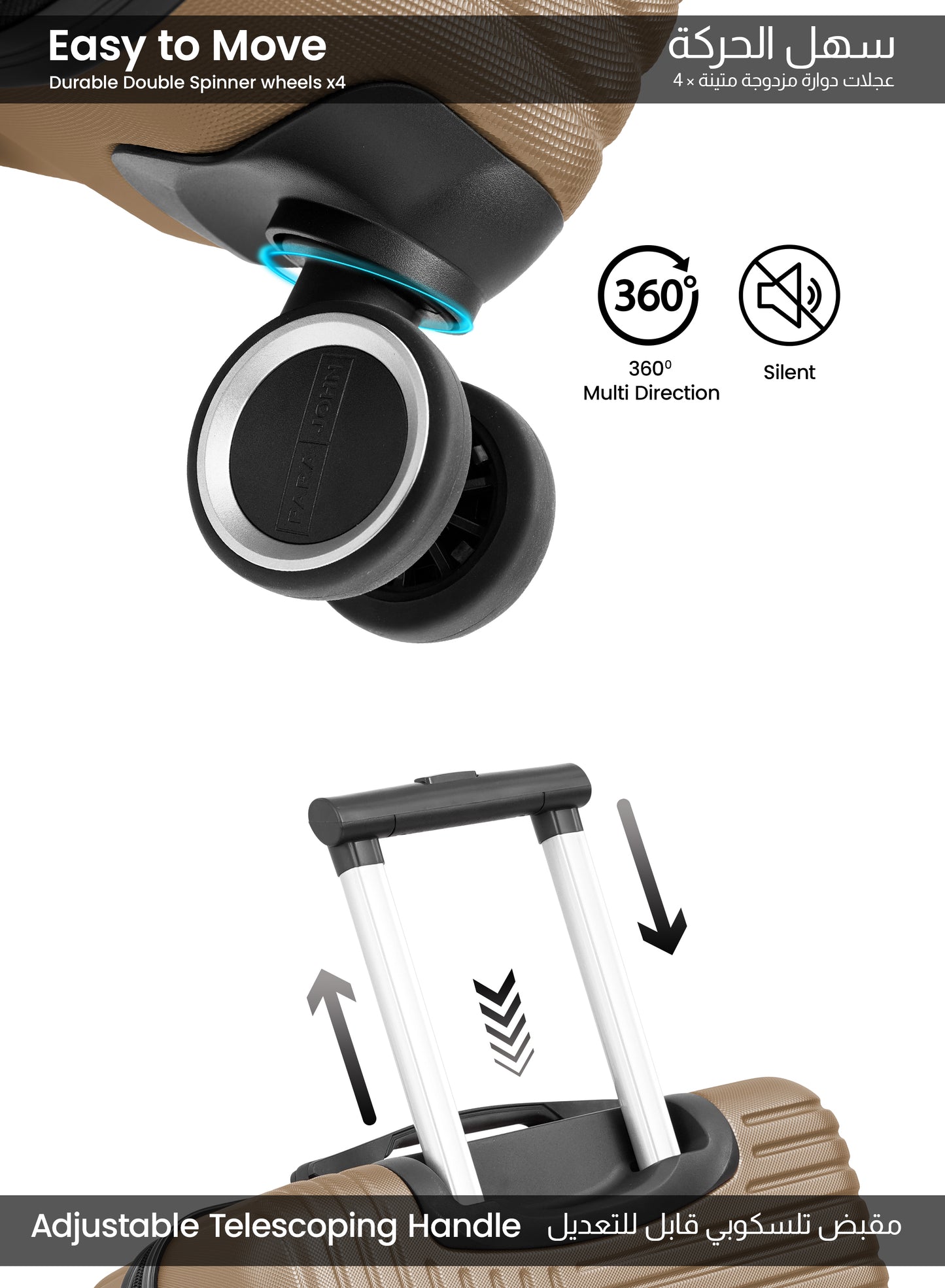 Parajohn Geoflex 3 Piece Lightweight ABS 20, 24 & 28 inches 8 Wheels Luggage Set + Free Backpack