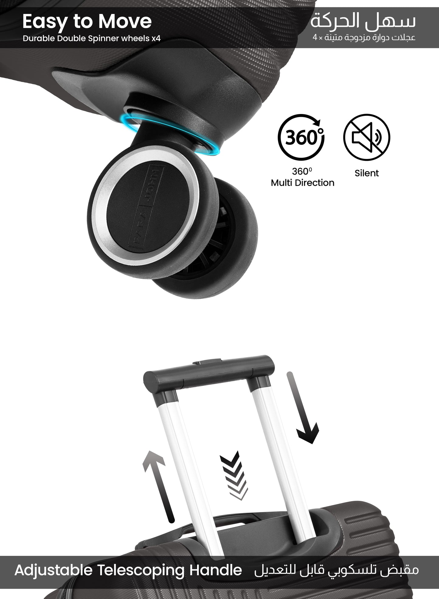 Parajohn Geoflex 3 Piece Lightweight ABS 20, 24 & 28 inches 8 Wheels Luggage Set + Free Backpack