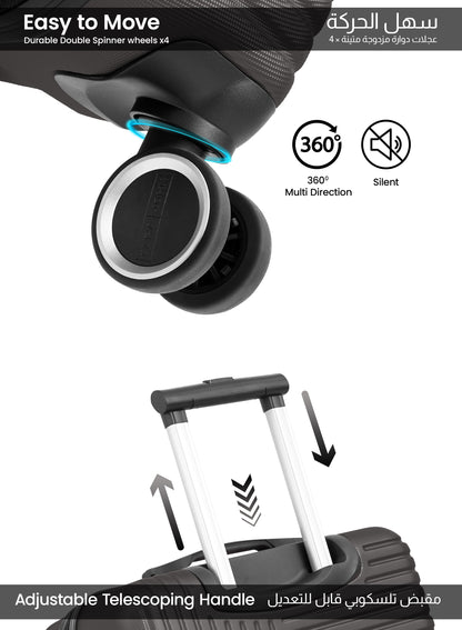 Parajohn Geoflex 3 Piece Lightweight ABS 20, 24 & 28 inches 8 Wheels Luggage Set + Free Backpack