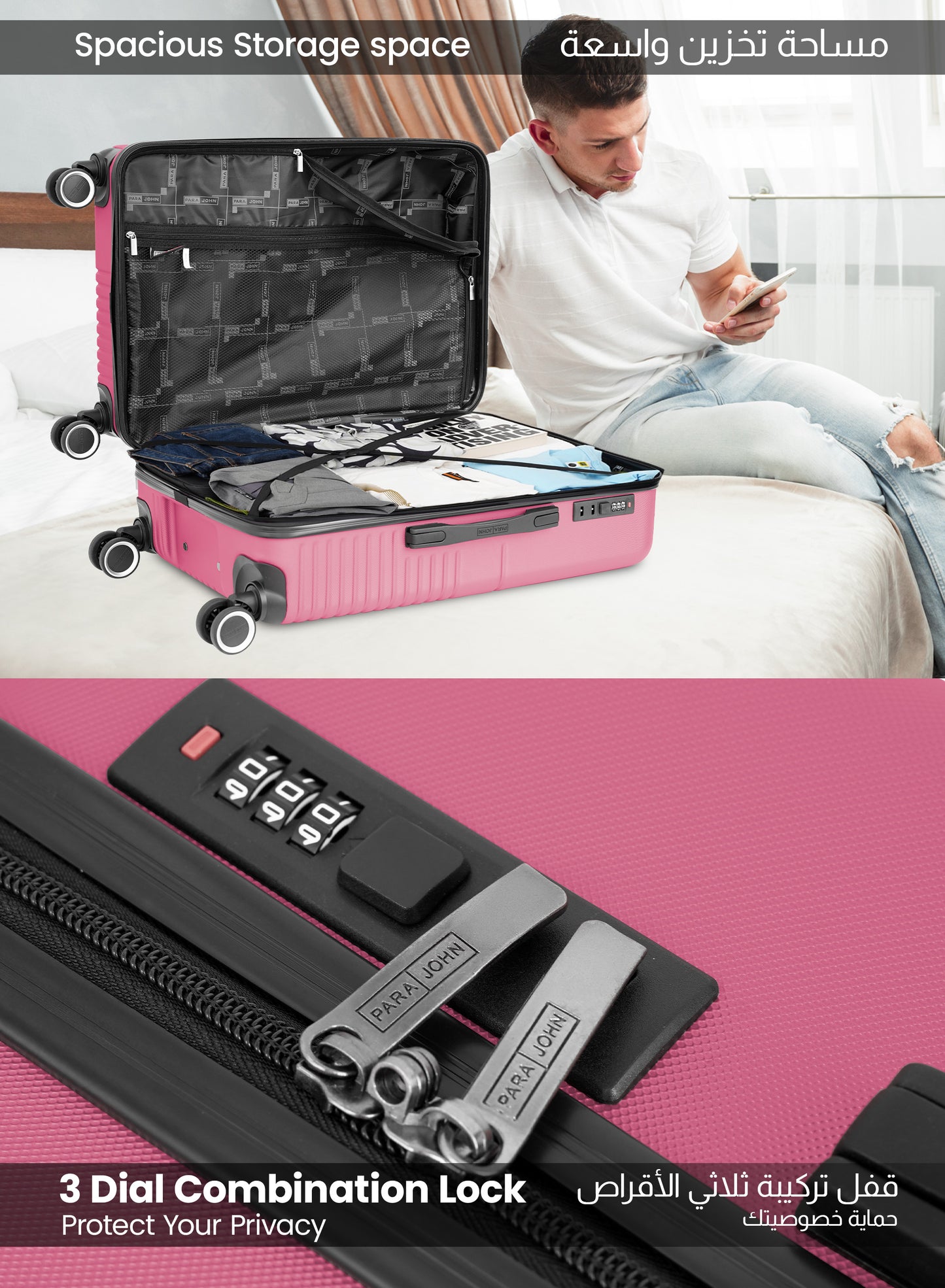 Parajohn Geoflex 3 Piece Lightweight ABS 20, 24 & 28 inches 8 Wheels Luggage Set + Free Backpack