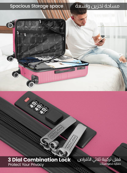 Parajohn Geoflex 3 Piece Lightweight ABS 20, 24 & 28 inches 8 Wheels Luggage Set + Free Backpack