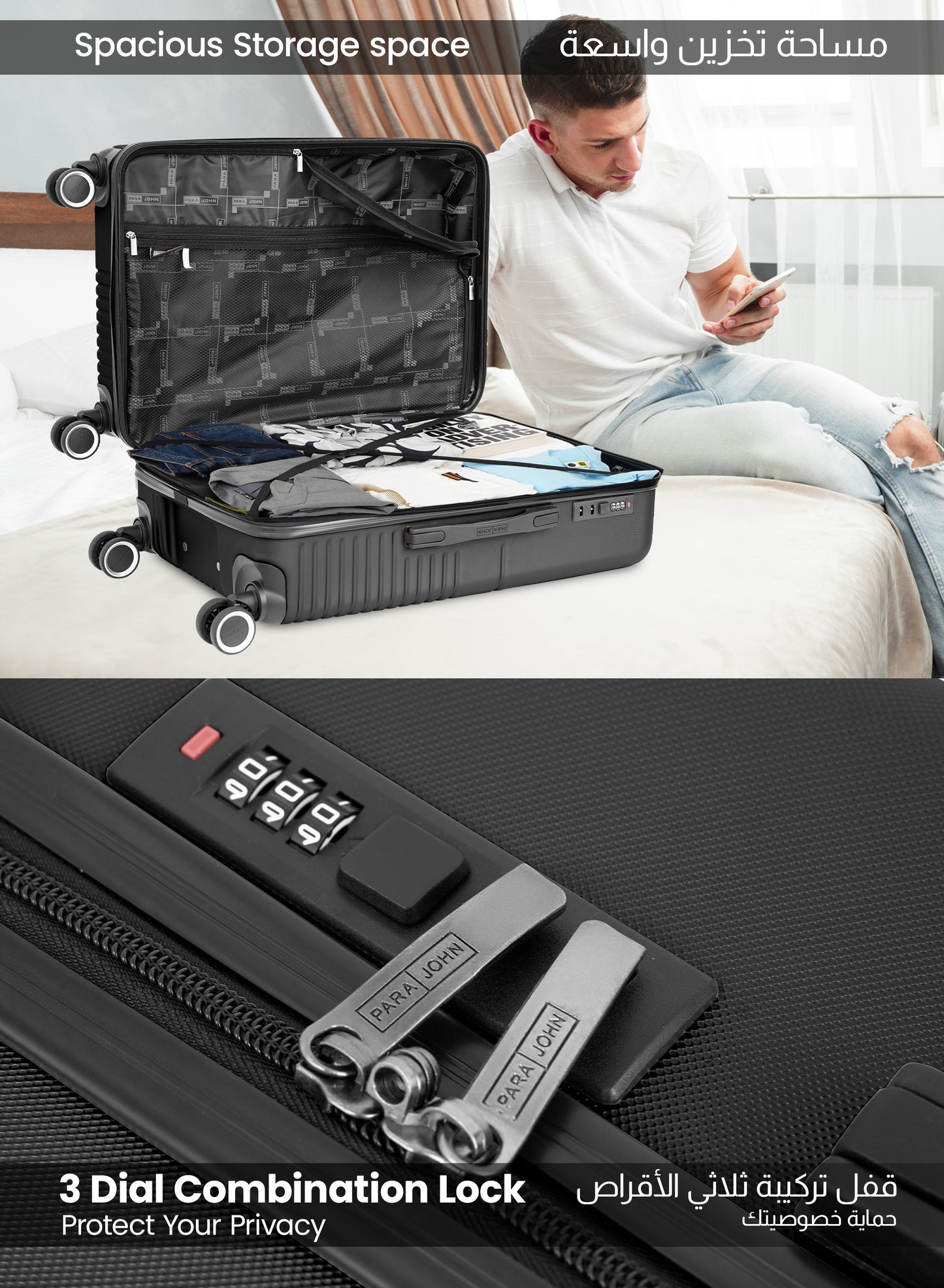 Parajohn Geoflex 3 Piece Lightweight ABS 20, 24 & 28 inches 8 Wheels Luggage Set + Free Backpack