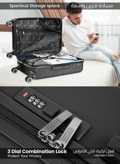 Parajohn Geoflex 3 Piece Lightweight ABS 20, 24 & 28 inches 8 Wheels Luggage Set + Free Backpack