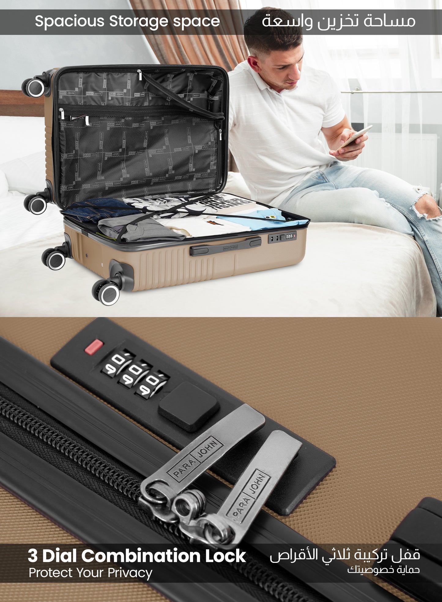 Parajohn Geoflex 3 Piece Lightweight ABS 20, 24 & 28 inches 8 Wheels Luggage Set + Free Backpack