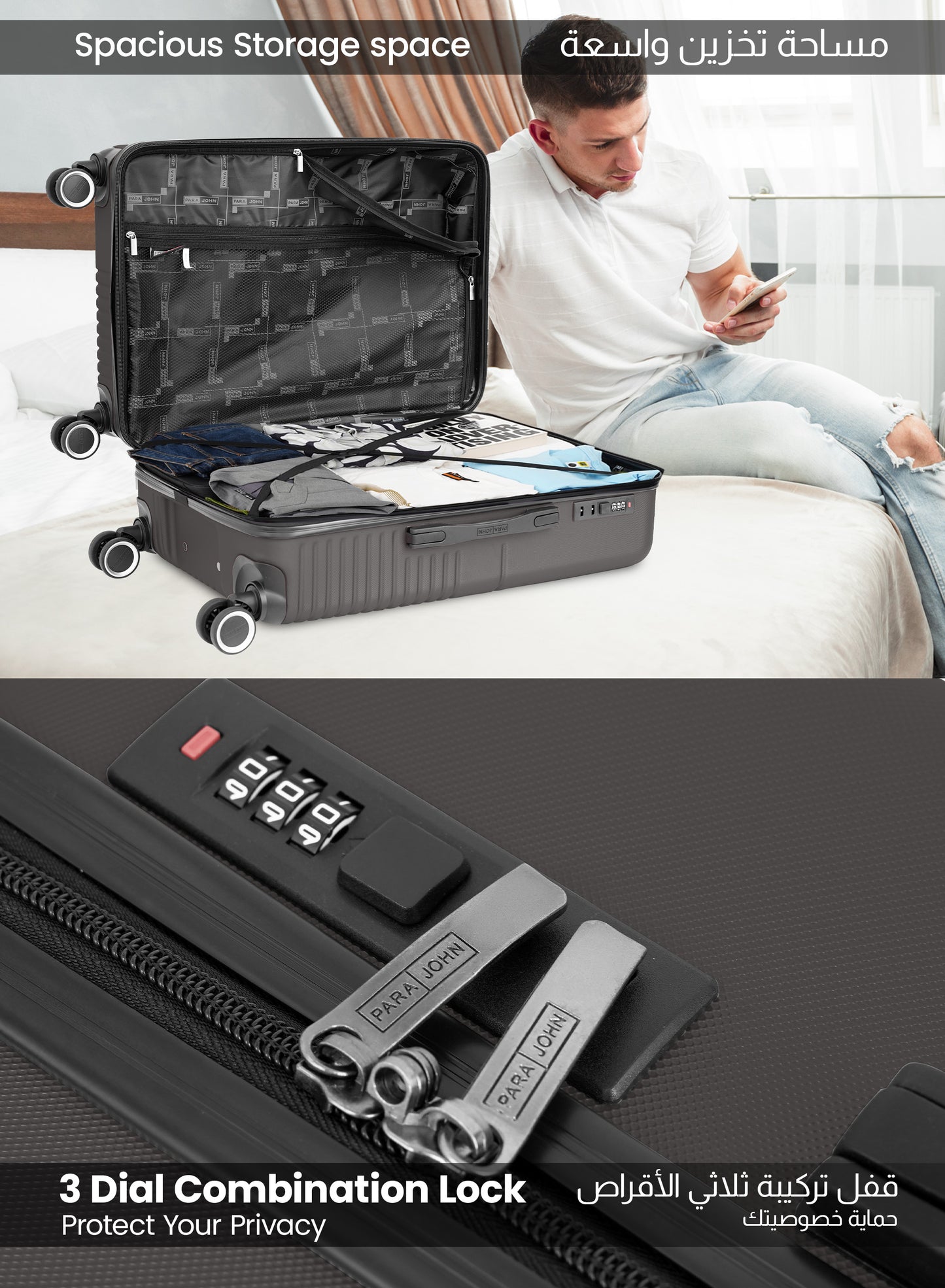 Parajohn Geoflex 3 Piece Lightweight ABS 20, 24 & 28 inches 8 Wheels Luggage Set + Free Backpack