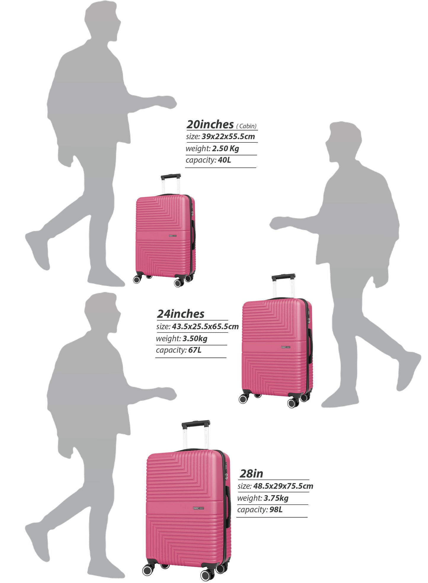 Parajohn Geoflex 3 Piece Lightweight ABS 20, 24 & 28 inches 8 Wheels Luggage Set + Free Backpack