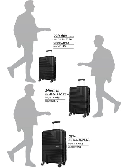 Parajohn Geoflex 3 Piece Lightweight ABS 20, 24 & 28 inches 8 Wheels Luggage Set + Free Backpack