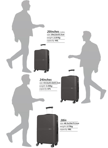 Parajohn Geoflex 3 Piece Lightweight ABS 20, 24 & 28 inches 8 Wheels Luggage Set + Free Backpack