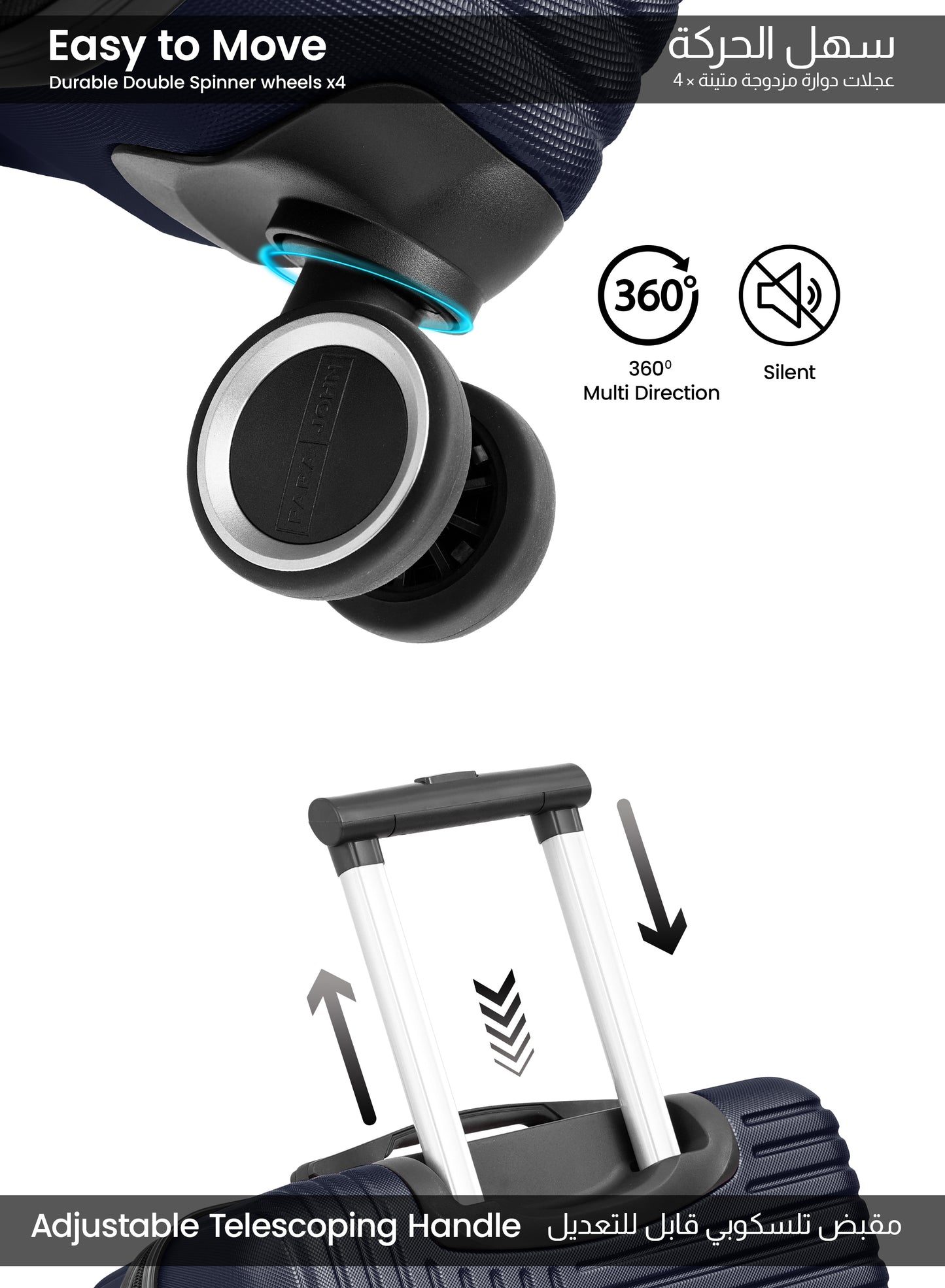 Parajohn Geoflex 3 Piece Lightweight ABS 20, 24 & 28 inches 8 Wheels Luggage Set + Free Backpack