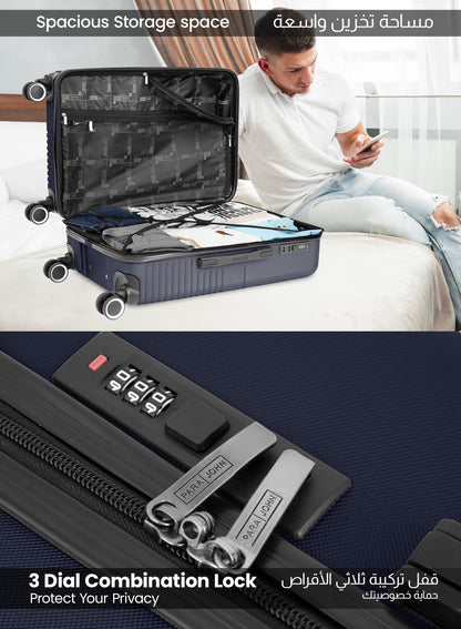 Parajohn Geoflex 3 Piece Lightweight ABS 20, 24 & 28 inches 8 Wheels Luggage Set + Free Backpack