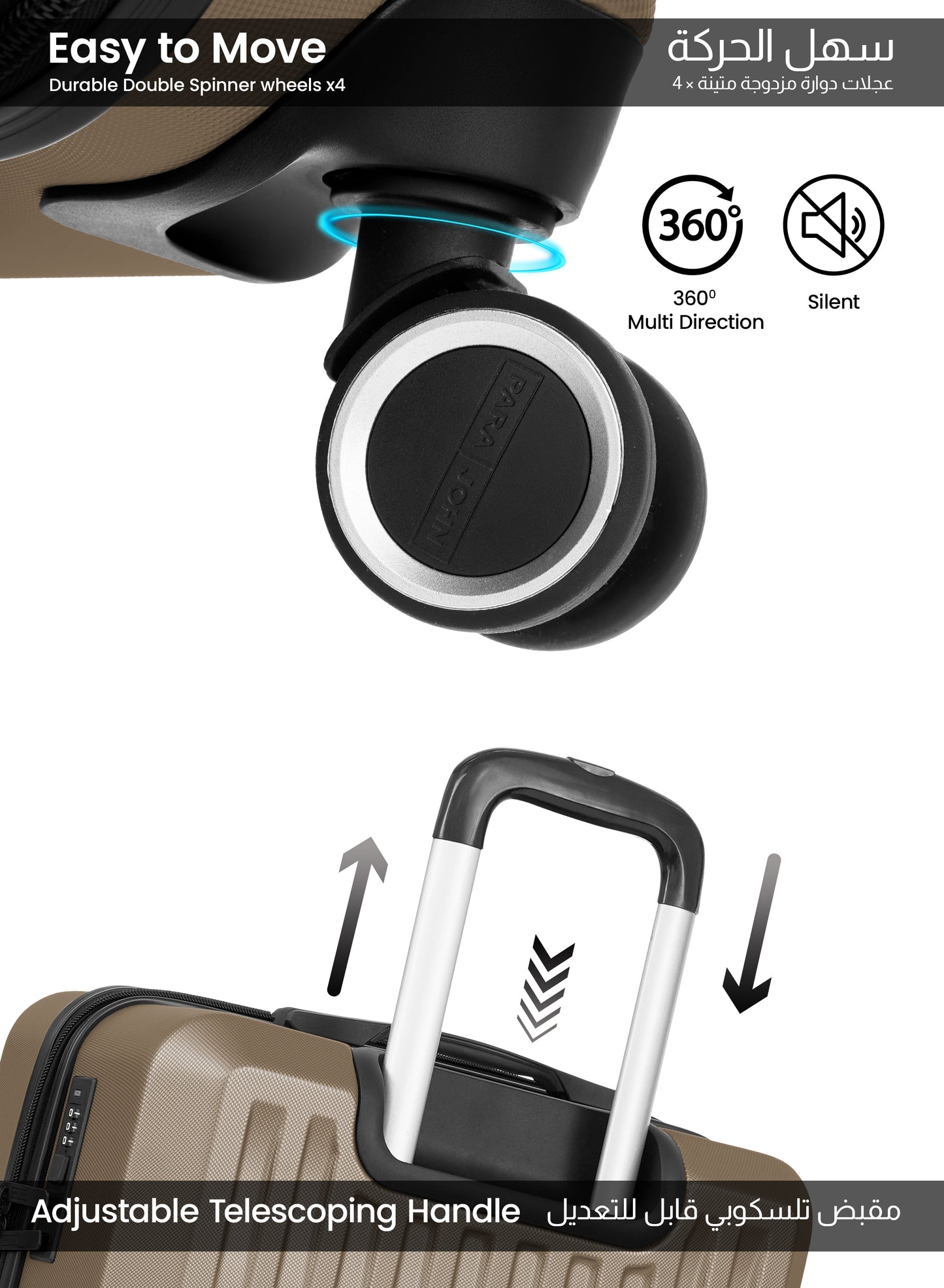 Parajohn Nexus Series 3 Piece Lightweight Luggage Set | Small 10KG, Medium 20KG & Large 30KG ABS 8 Wheels Luggage