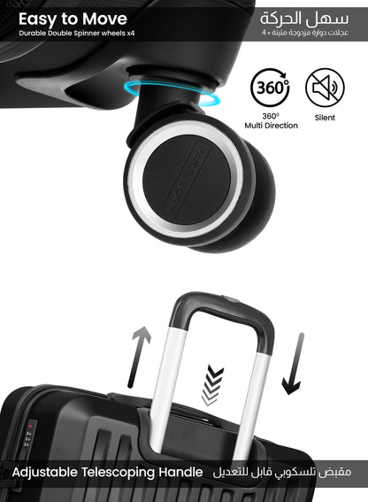 Parajohn Nexus Series 3 Piece Lightweight Luggage Set | Small 10KG, Medium 20KG & Large 30KG ABS 8 Wheels Luggage