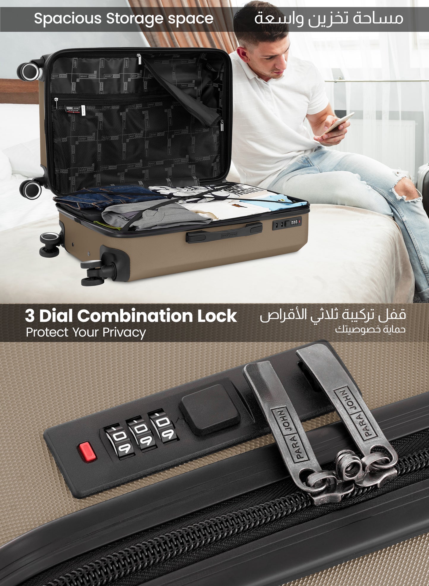 Parajohn Nexus Series 3 Piece Lightweight Luggage Set | Small 10KG, Medium 20KG & Large 30KG ABS 8 Wheels Luggage