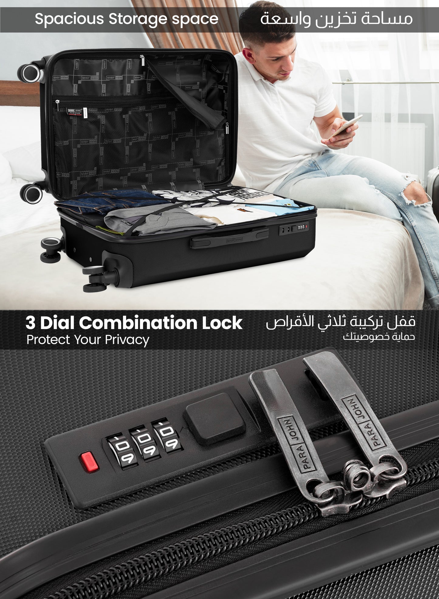 Parajohn Nexus Series 3 Piece Lightweight Luggage Set | Small 10KG, Medium 20KG & Large 30KG ABS 8 Wheels Luggage