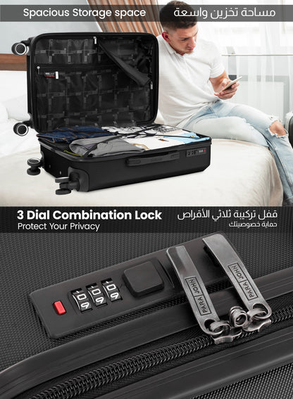 Parajohn Nexus Series 3 Piece Lightweight Luggage Set | Small 10KG, Medium 20KG & Large 30KG ABS 8 Wheels Luggage