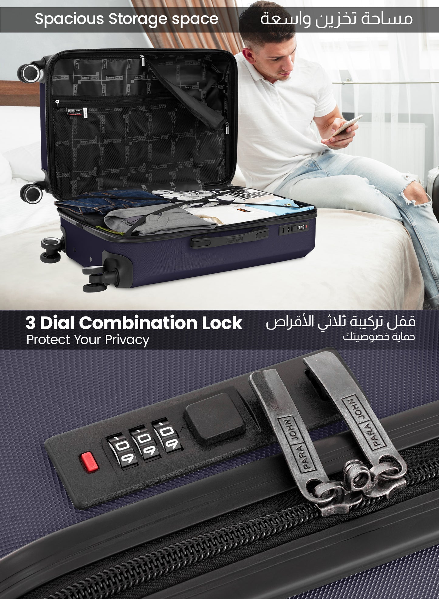 Parajohn Nexus Series 3 Piece Lightweight Luggage Set | Small 10KG, Medium 20KG & Large 30KG ABS 8 Wheels Luggage