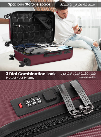 Parajohn Nexus Series 3 Piece Lightweight Luggage Set | Small 10KG, Medium 20KG & Large 30KG ABS 8 Wheels Luggage