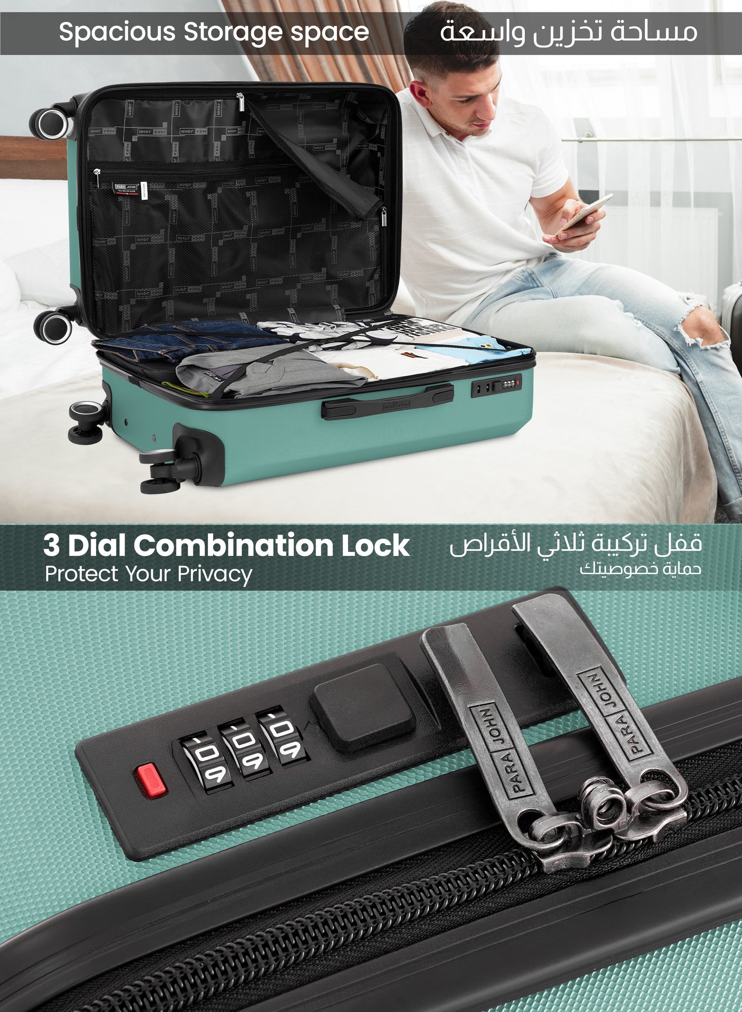 Parajohn Nexus Series 3 Piece Lightweight Luggage Set | Small 10KG, Medium 20KG & Large 30KG ABS 8 Wheels Luggage