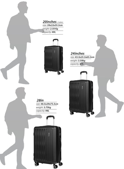 Parajohn Nexus Series 3 Piece Lightweight Luggage Set | Small 10KG, Medium 20KG & Large 30KG ABS 8 Wheels Luggage