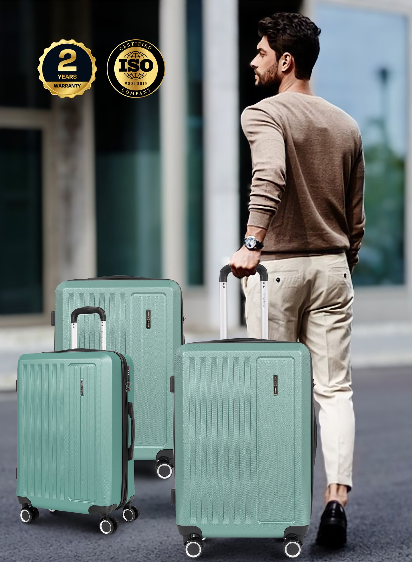Parajohn Nexus Series 3 Piece Lightweight Luggage Set | Small 10KG, Medium 20KG & Large 30KG ABS 8 Wheels Luggage