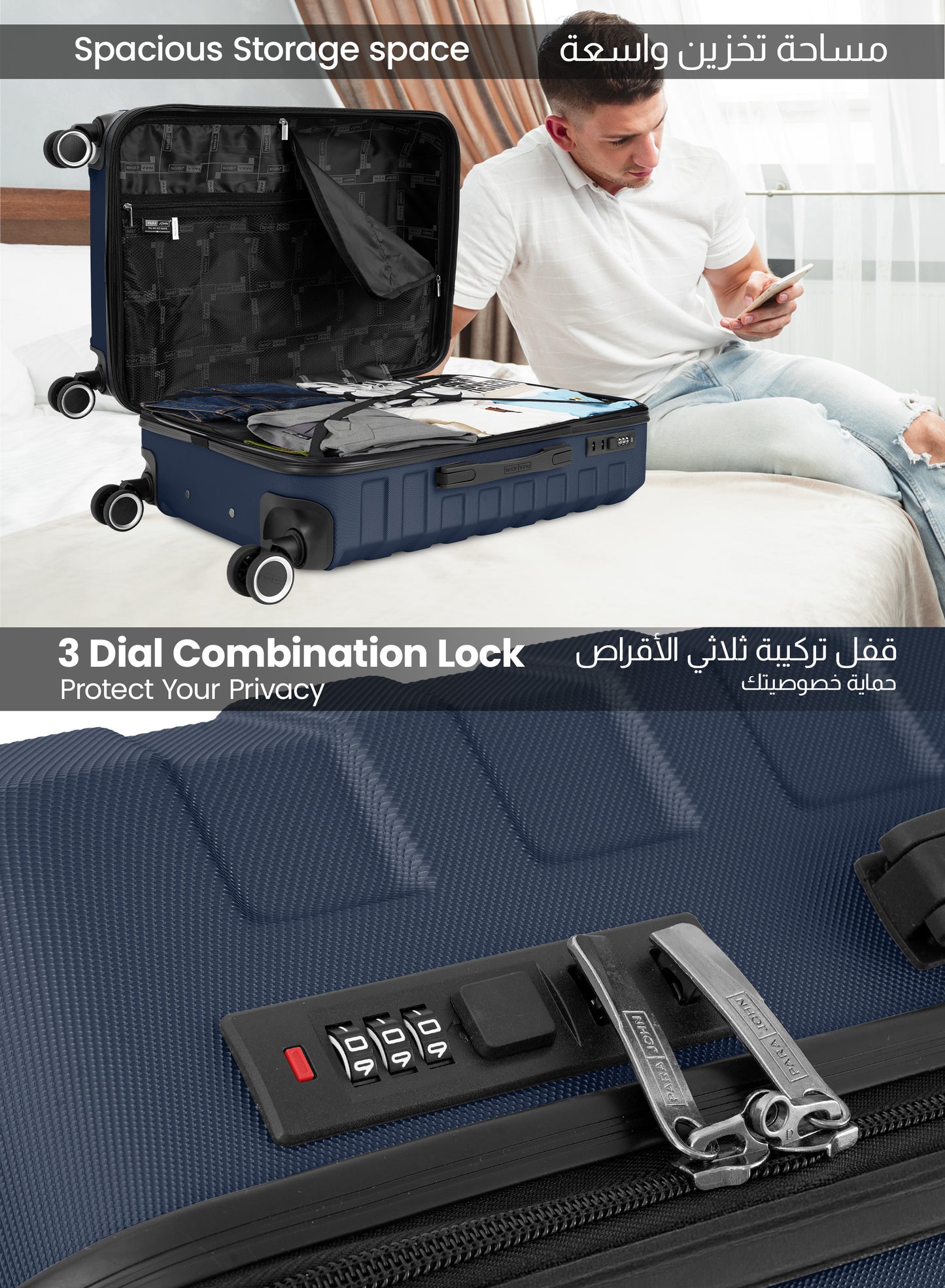 Parajohn Evoline Series 3 Piece Lightweight Luggage Set | Small 10KG, Medium 20KG & Large 30KG ABS 8 Wheels Luggage