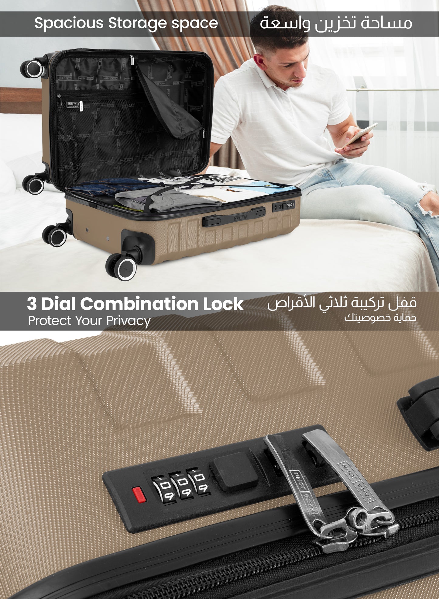 Parajohn Evoline Series 3 Piece Lightweight Luggage Set | Small 10KG, Medium 20KG & Large 30KG ABS 8 Wheels Luggage