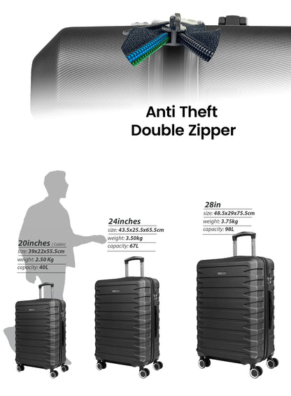 Parajohn Evoline Series 3 Piece Lightweight Luggage Set | Small 10KG, Medium 20KG & Large 30KG ABS 8 Wheels Luggage