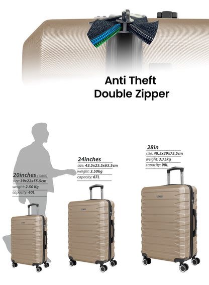 Parajohn Evoline Series 3 Piece Lightweight Luggage Set | Small 10KG, Medium 20KG & Large 30KG ABS 8 Wheels Luggage