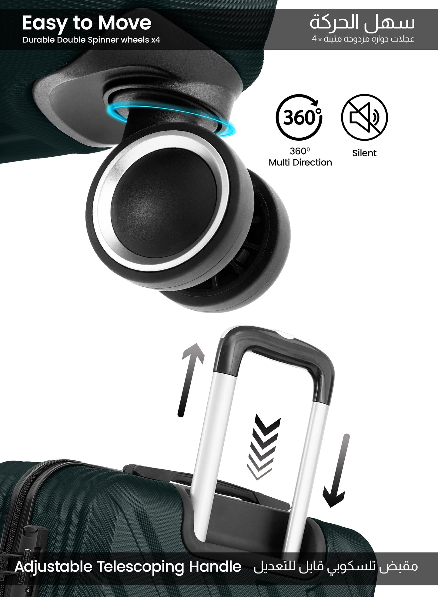 Parajohn Large 28 inches 1 Piece Durable Lightweight Carrying 30KG Material-ABS 8 Wheels Hard sided Travel Suitcase