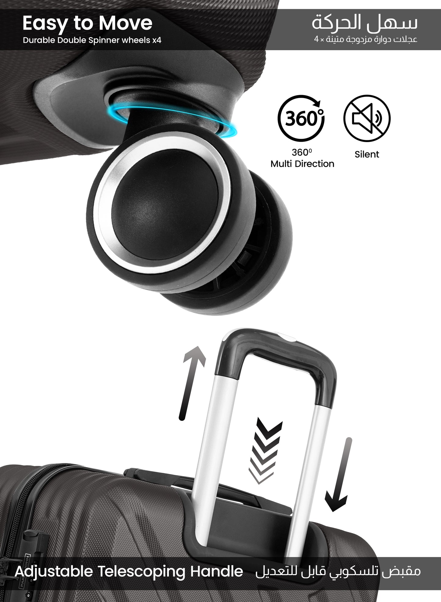 Parajohn Prisma 3 Piece Lightweight ABS 20, 24 & 28 inches 8 Wheels Luggage Set + Free Backpack