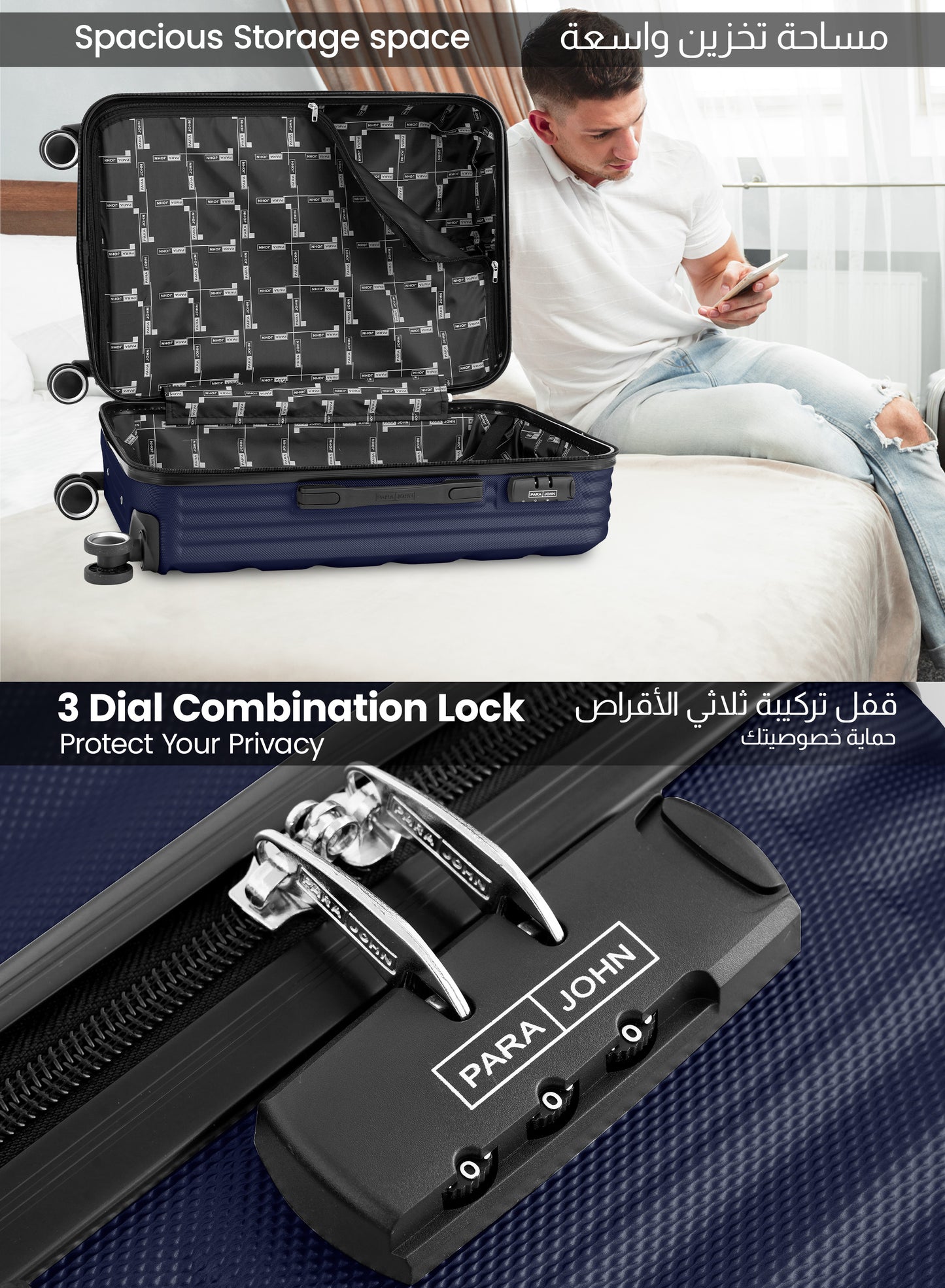 Parajohn Prisma 3 Piece Lightweight ABS 20, 24 & 28 inches 8 Wheels Luggage Set + Free Backpack