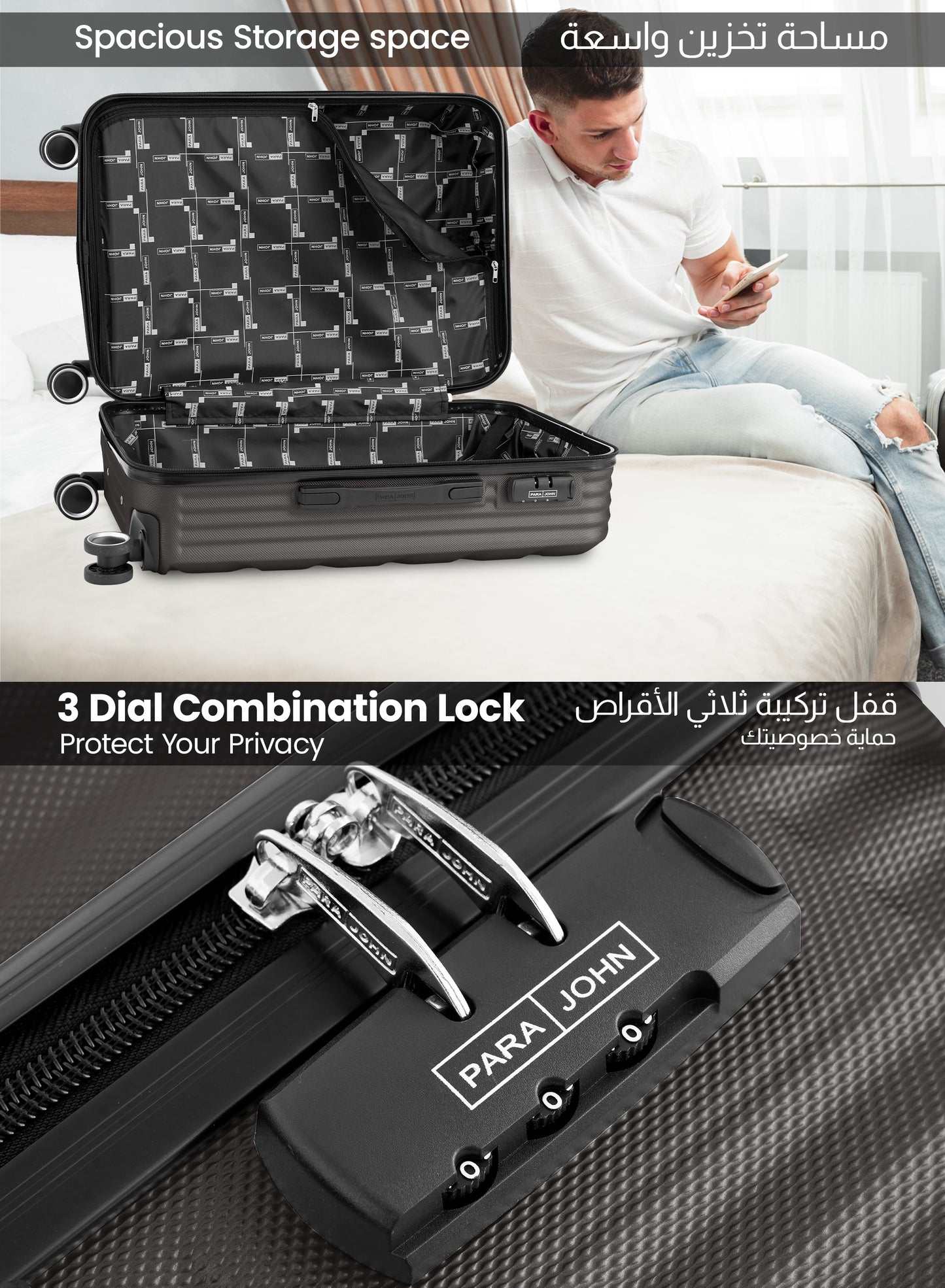 Parajohn Prisma 3 Piece Lightweight ABS 20, 24 & 28 inches 8 Wheels Luggage Set + Free Backpack