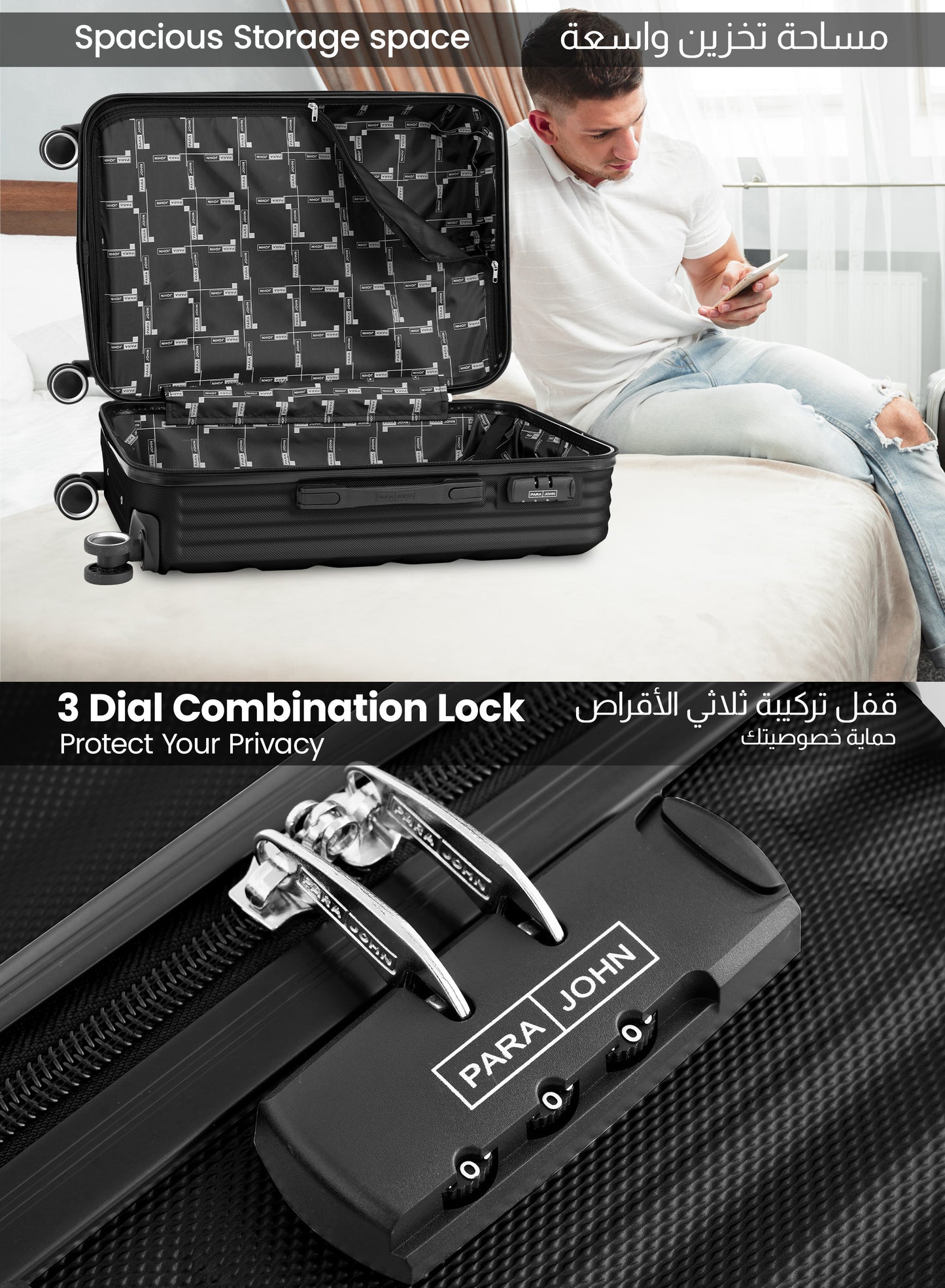 Parajohn Prisma 3 Piece Lightweight ABS 20, 24 & 28 inches 8 Wheels Luggage Set + Free Backpack