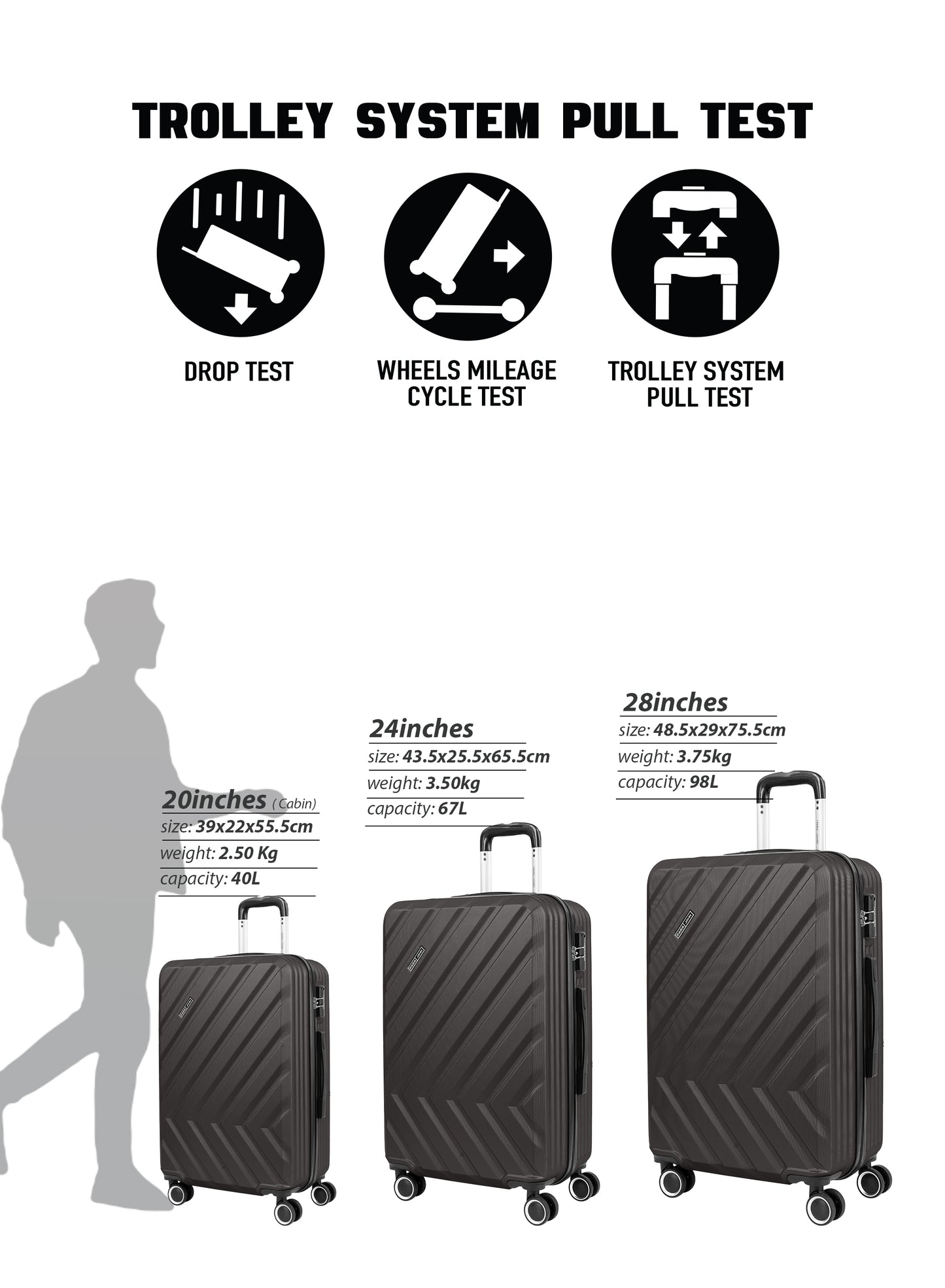 Parajohn Large 28 inches 1 Piece Durable Lightweight Carrying 30KG Material-ABS 8 Wheels Hard sided Travel Suitcase